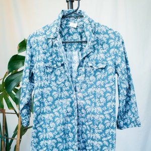 Blue Botanical Print Dress / Over Shirt